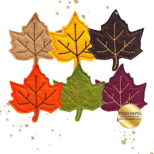 Maple Tree Leaf FELTIES - Choose from 6 Fall colors: Brown, Burgundy, Yellow, Orange, Green or Tan - Fun Embellishments! Sets 5 or Singles.