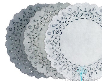 Hand Dyed Gray Paper Lace Doilies - Choose from 3 Shades and sizes 4", 6", 8", 10", 12", 14" - Party Table Decor - Weddings, Special Events