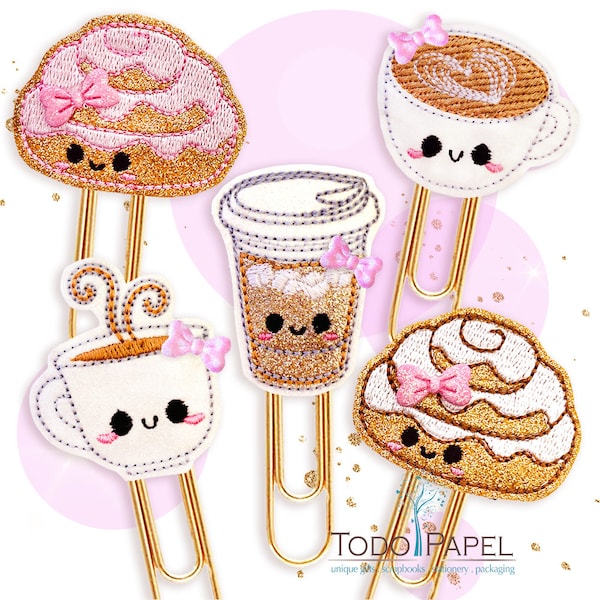Coffee and Cinnamon Rolls Planner Paper Clip Collection - Kawaii Novelty Planner Accessory. Fun Bookmarks for Journals, Diary, TN's, Agendas