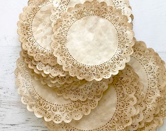 Napperons en papier teinté NOYER | 4", 6", 8", 10", 12", 14" | ronds de mariage vintage | Faire-part de mariage | Napperons teints à la main | Commerce de gros