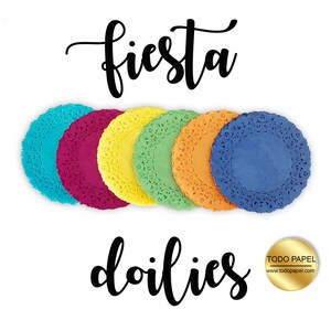 Fiesta Party Paper Lace Doilies 30pk 5 of Each color Turquoise, Violet, Yellow, Green,Tangerine, Blue Choose from 4/6/8/10/12/14 image 4