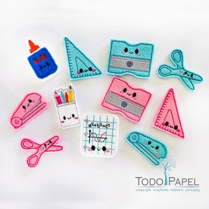 Kawaii School Felties for fun DIY school gifts, crafts bow making, scrapbooking, teachers gifts. Felt Embellishments, Rulers, Staplers, Glue