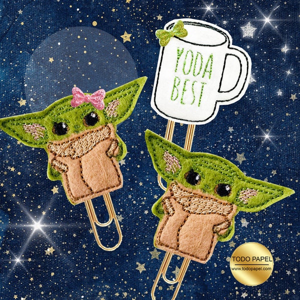 Felt Baby Yoda Planner Paper Clip, Magnet, Brooch -Boy or Girl with bow - Yoda-Best Mug Fun Bookmark for Planners, Journals, Diaries & TN's