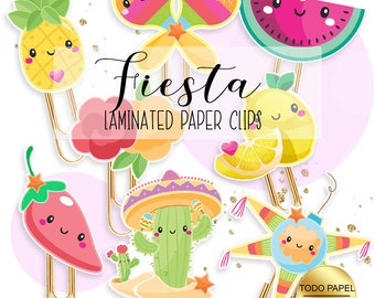 Kawaii Mexican Fiesta Laminated Planner Paper Clips. Choose from Watermelon, Piñata, Pineapple, Lemon, Chilli, Cactus, Maracas, Rose designs