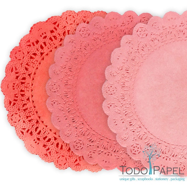 CORAL Ombre Paper Lace Doilies - Hand Dyed Salmon color doilies. Sizes 4", 6", 8", 10", 12", 14" - Stylish and elegant Party Table decor