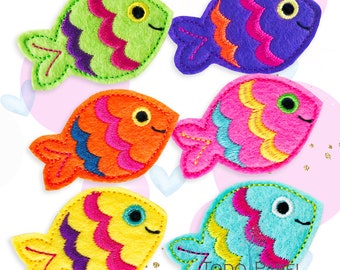 Colorful Fish Felties - 6 vibrant colors : Yellow, Purple, Orange, Green, Blue or Pink - Summer Fun Embellishments! Party Favors, bow making