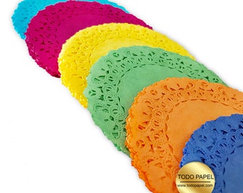 Fiesta Party Paper Lace Doilies - 30pk | 5 of Each color - Turquoise, Violet, Yellow, Green,Tangerine, Blue - Choose from 4/6/8/10/12/14"