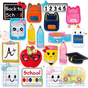 School Felties for DIY school gifts, bow making, scrapbooking, teachers gifts. Felt Embellishments. Washi tape, pencil, School Bus, backpack