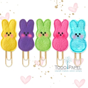 Felt Peeps Planner Paper Clip. 5 Spring Colors: Green, Pink, Yellow, Blue and Purple - Great for Planners, Journals and Organizers. Magnets