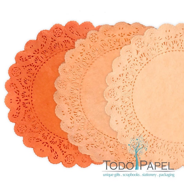 Orange Hand Dyed Paper Lace Doilies - Choose from Tangerine, Mandarin or Peach Sorbet - Sizes from 4",6",8",10",12",14" - Party table decor