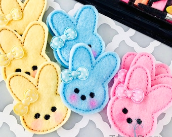 Bunny Peeps FELTIES - Yellow, Blue or Pink Spring time Felt Bunnies - Embellishments for bows, crafts, cards, planners, diaries and gifts