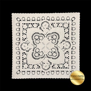 8" or 10" SOFT WHITE Square paper lace doilies. 50Pk.  Beautiful Flower embossed design. For Wedding Receptions, invitation Embellishment