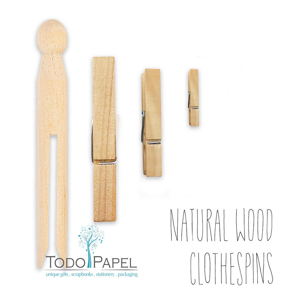 Wooden Clothes Pins Available Sizes: Large, Medium, Small, Extra Small Set  of 10 