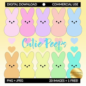 Bunny Peeps Clipart: Easter Marshmallow, Pastel Rainbow (Digital Download)