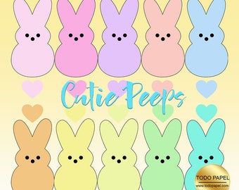 Bunny Peeps Digital Download Cliparts, Easter Clipart, Digital Marshmallow Peeps Clip Art, Commercial use. Scrapbooking Pastel Rainbow Peeps