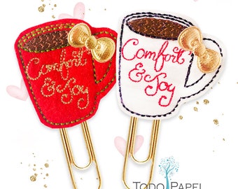 Comfort and Joy Coffee Mug Planner Paper Clip or Magnet Set. Planner accessories, Stationery gifts, Christmas Winter Holiday. Gifts under 10