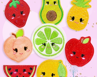 Kawaii Tutti Frutti FELTIES. 8 Summer Fun Designs. Cupcake topper Felt embellishments. Bow center, crafts, scrapbook, Gifts & Party supplies