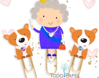 Queen Elizabeth II and Corgis Laminated Planner Paper Clips | British Monarchy | Add some Royalty to your Planner - Queen's Platinum Jubilee