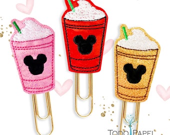 Mouse Frappuccino Planner Paper Clips or Magnets - Choose from 3 Colors, embellish your Planner, Diary, Agenda, Journal or magnetic surfaces