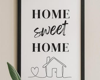 Lámina «Hogar, dulce hogar» – Arte minimalista de líneas negras, regalo para inauguración de casa