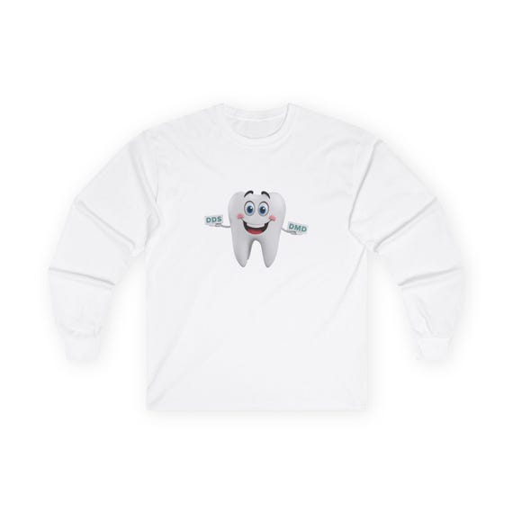 Happy Tooth Cartoon dental floss Long Sleeve Tee | Dentist Shirt| Dental Office Gift