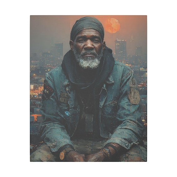 Fight Homelessness,Wall Art Weathered Veteran Oil Painting on Matte Canvas,