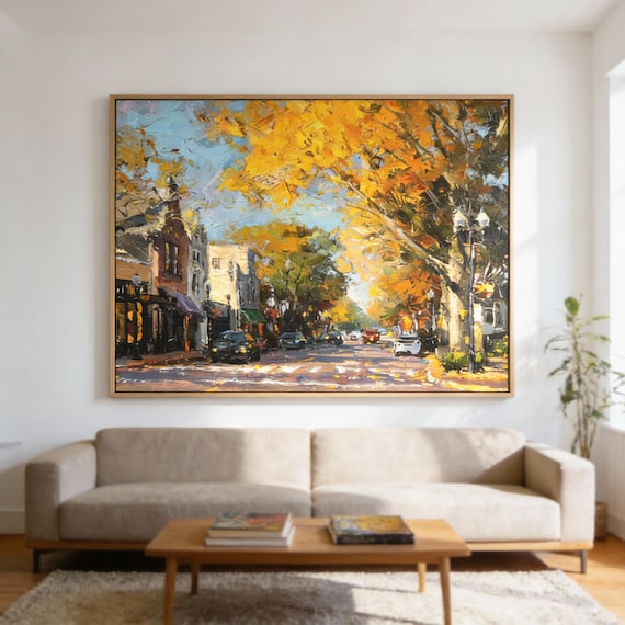 Elm St Wall Art, Autumn New England Canvas | Landscape | Home Decor for Living Room