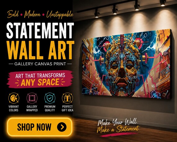 Cyberpunk Art, Neon Oil Painting | Futuristic Digital Canvas for Modern Office & Sci-Fi Decor