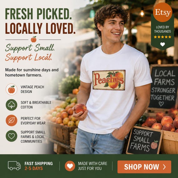 Vintage Fruit Tee| Retro Peaches Farm Graphic, Farmhouse Style