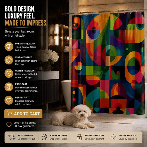 Vibrant Art Shower Curtain,| Abstract Art, Modern Bathroom Decor, Bold Color Home Accent,