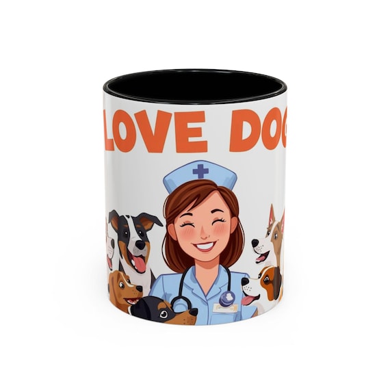 I Love Dogs Nurse Illustration Accent Coffee Mug | Nurse or Doctor Gift