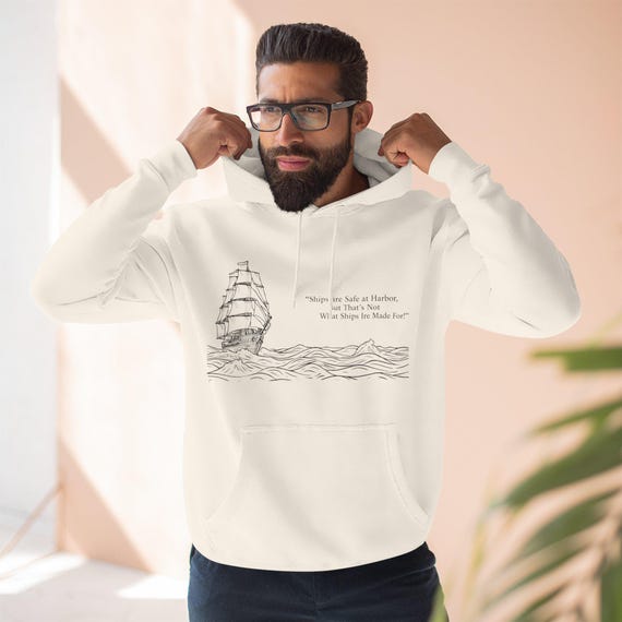 Vintage Sailing Ship Sketch Hoodie | Nautical Ocean Waves Quote| Boater's Gift