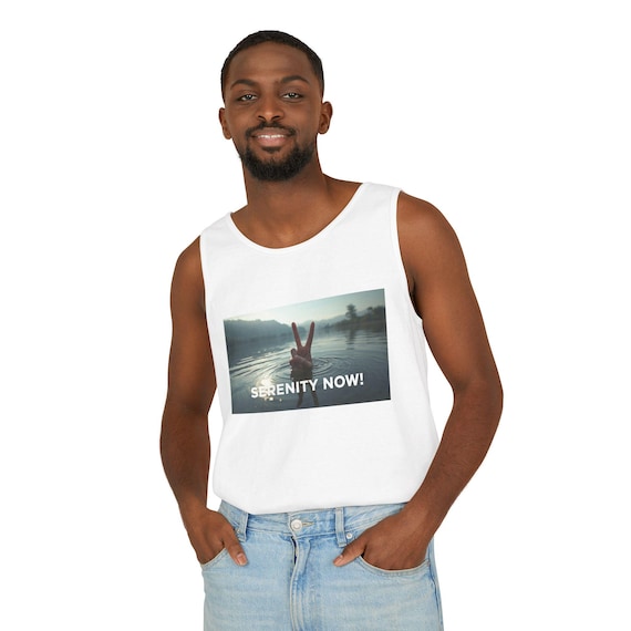 Serenity Now peace sign lake photo Tank Top | relaxation nature graphic| Mental Health Break