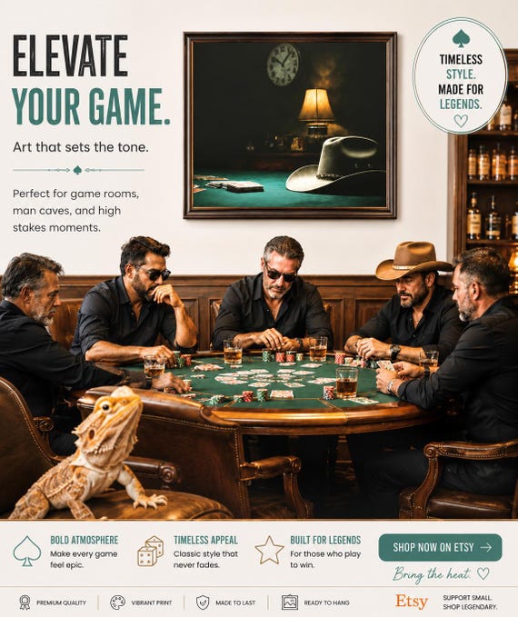 Poker Nostalgia Wall Art, Game Over Canvas Western Vintage Style, Casino Room Decor
