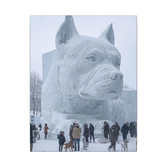 Pittbull Snow Sculpture Art | Dog Lovers Matte Canvas Print