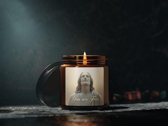 Jesus Statue 'You are Free' Candle | Soy Amber Jar