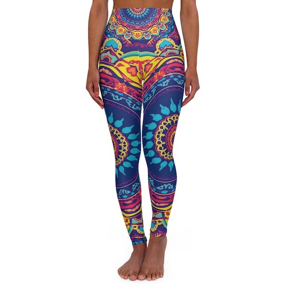 Vibrant Bohemian Yoga Leggings, High Waisted Activewear