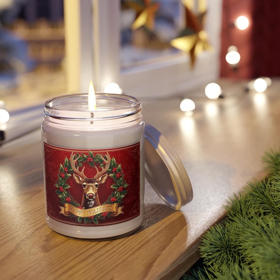 Holiday Reindeer Wreath Candle | Soy Candle 9oz| Christmas Gift