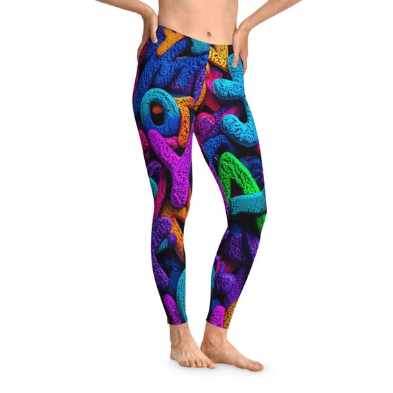 Colorful 3D Letter Pattern Leggings | Neon Alphabet All-Over Print| Yoga Enthusiasts