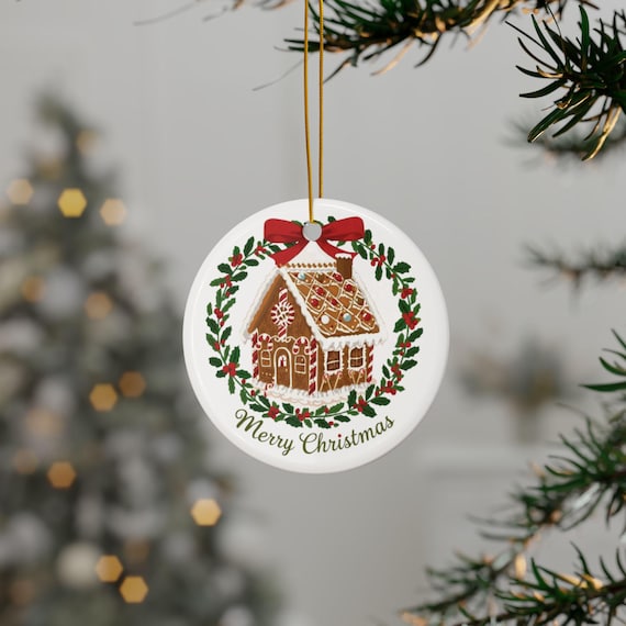 Gingerbread House Ornament Ornaments | Ceramic Double-Sided Christmas Decoration