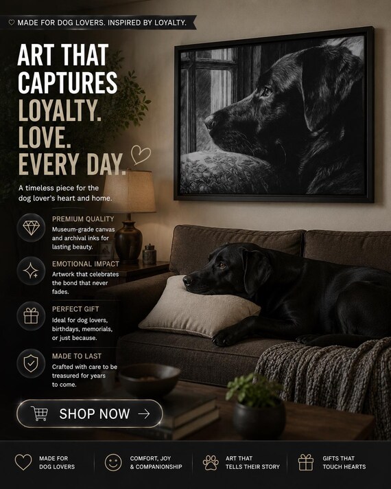 Black Labrador Art Portrait Matte Stretched Canvas| Dog Owner and Lover Gift