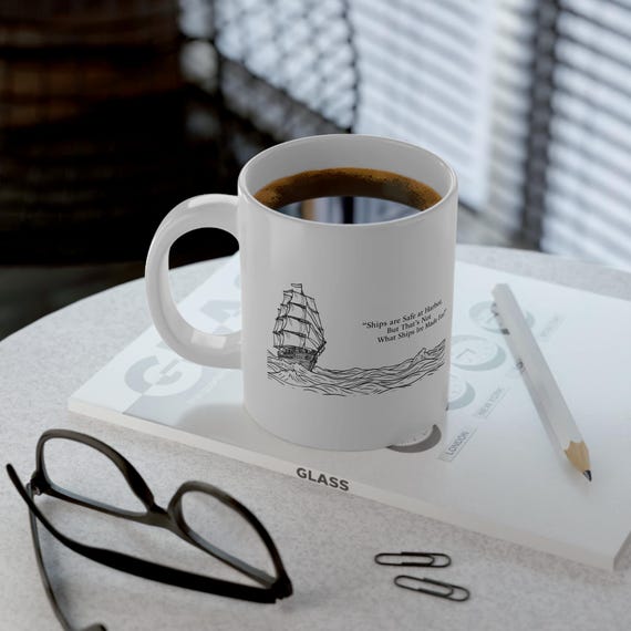 Sailing Ship Quote and Illustration Jumbo Mug | Nautical Ocean Waves 20oz| Sailors Gift