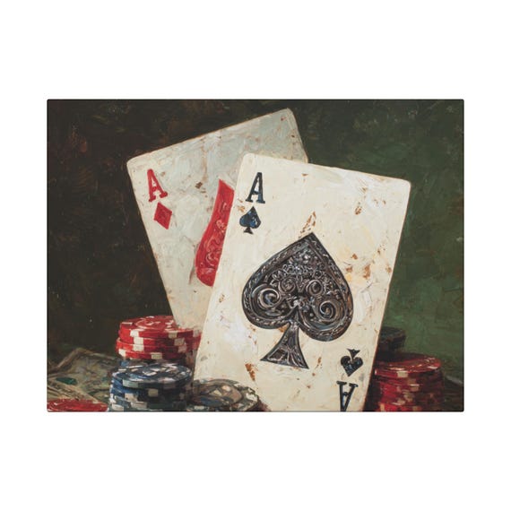 Aces Poker Still Life Canvas Art Wrap| Poker and Hold Em Players