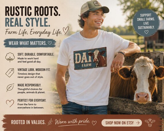Dairy Farm Tee, Cow Graphic Shirt | Vintage Rustic Farmhouse Barn Sign | Country Life