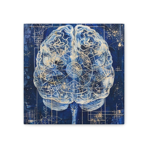 Brain Wall Art,Anatomical Blueprint Stretched Matte Canvas