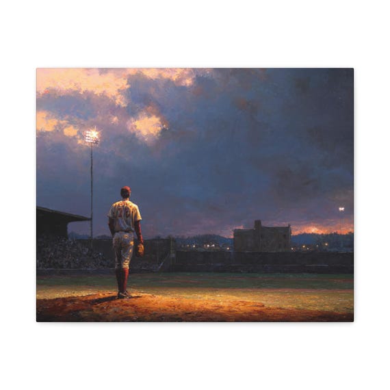 Vintage Baseball Field Art Print, Sports Fan Gift, Stretched Matte Canvas