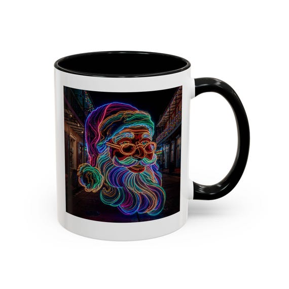 Neon Santa New Orleans Background Mug | Accent Coffee Mug
