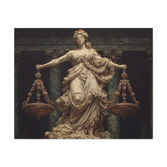Legal Office Art, Lady Justice Statue Canvas | Matte Stretched Wall Hanging, Courtroom Decor, Neoclassical