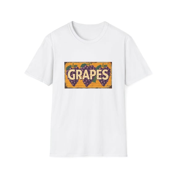 Vintage Grapes Tee, Retro Fruit Typography, Vineyard, Farmers Market, Summer Casual, Unisex Cotton Shirt