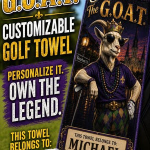 NOLA Golf Towel, The G.O.A.T. Design, Personalized Name Patch,